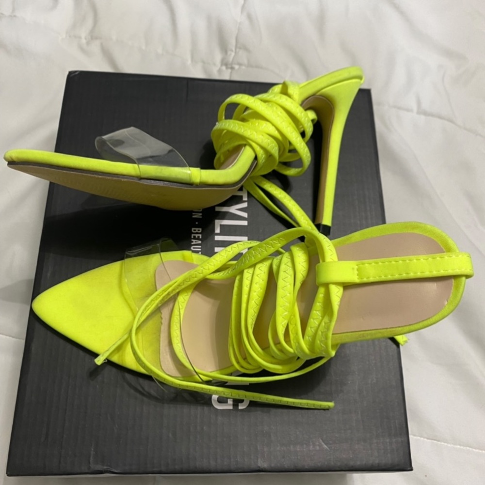 Lime green lace up heels size 8